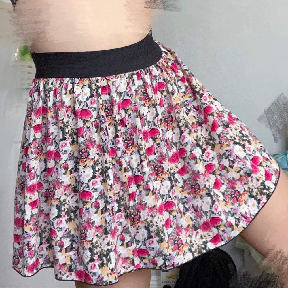 Pink Floral Flowy Skirt